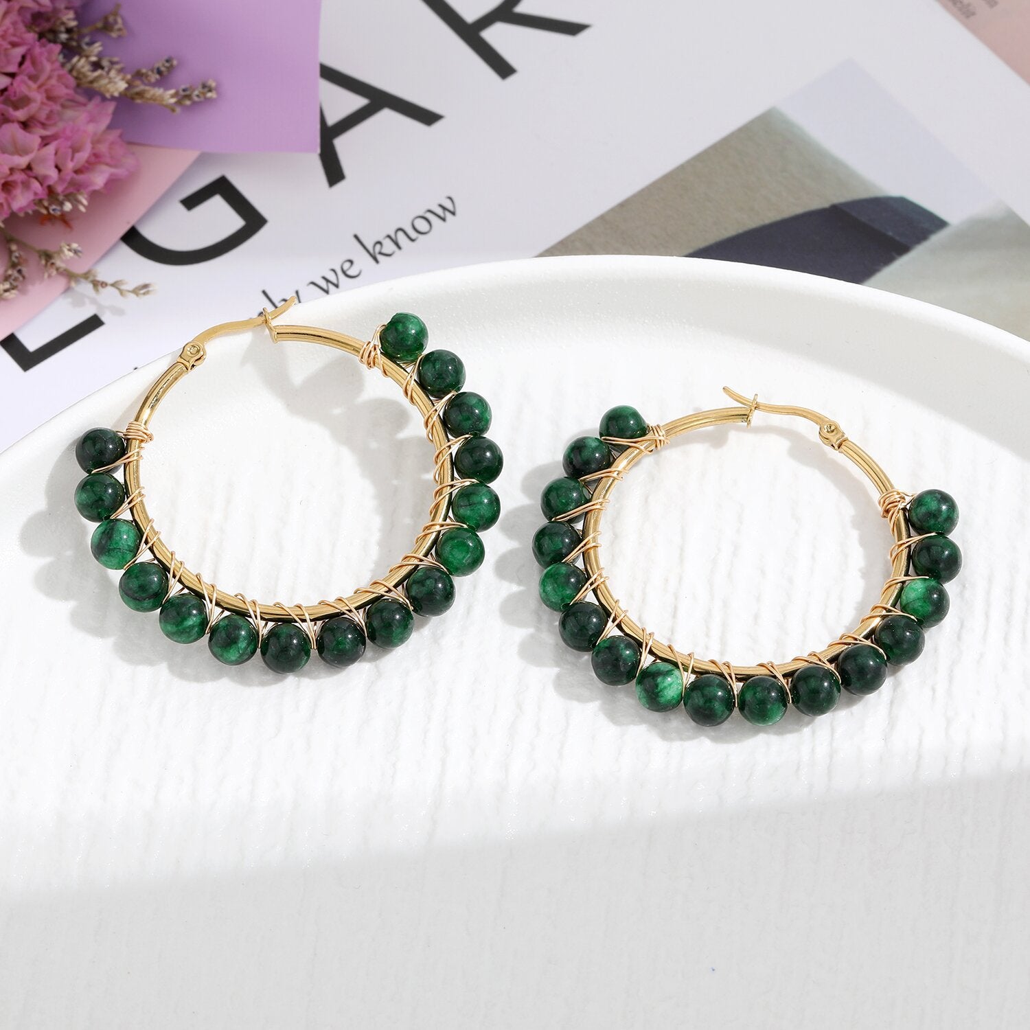 Wholesale Natural Stone Stainless Steel Earrings